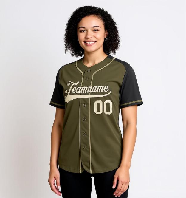 Custom Vintage Olive & Black-White Baseball Jersey