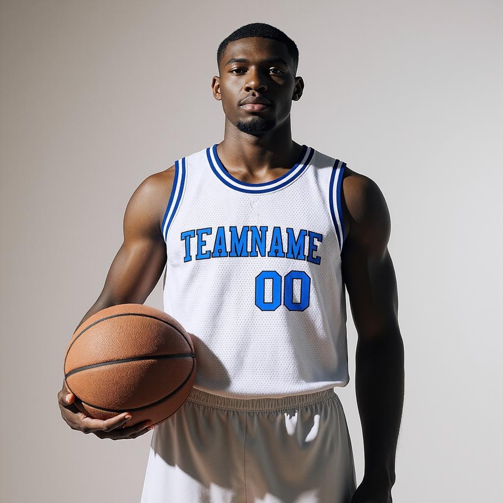 Custom White & Blue/Black Basketball City Edition Jersey