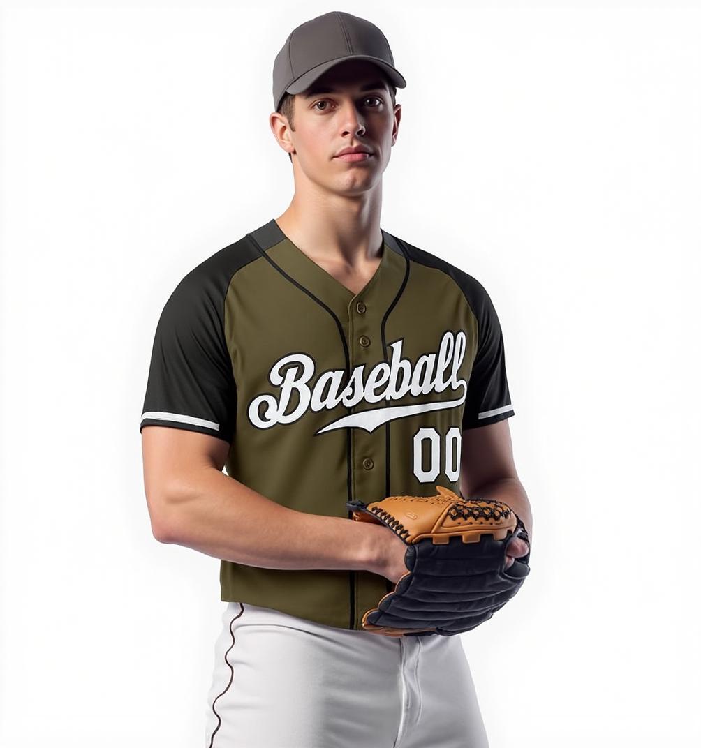 Custom Olive & White/Navy Baseball Jersey