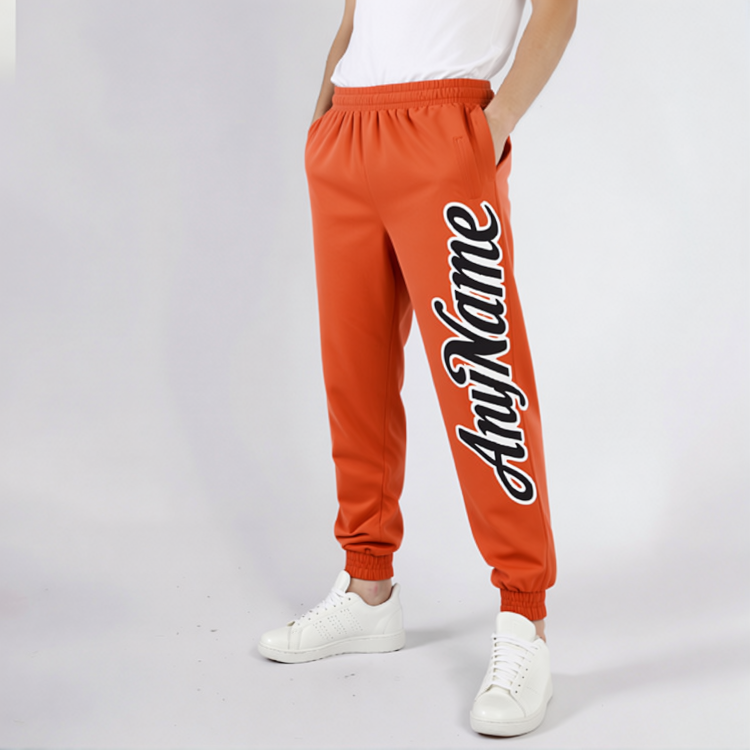 Custom Orange & Black/White Fleece Jogger Sweatpants