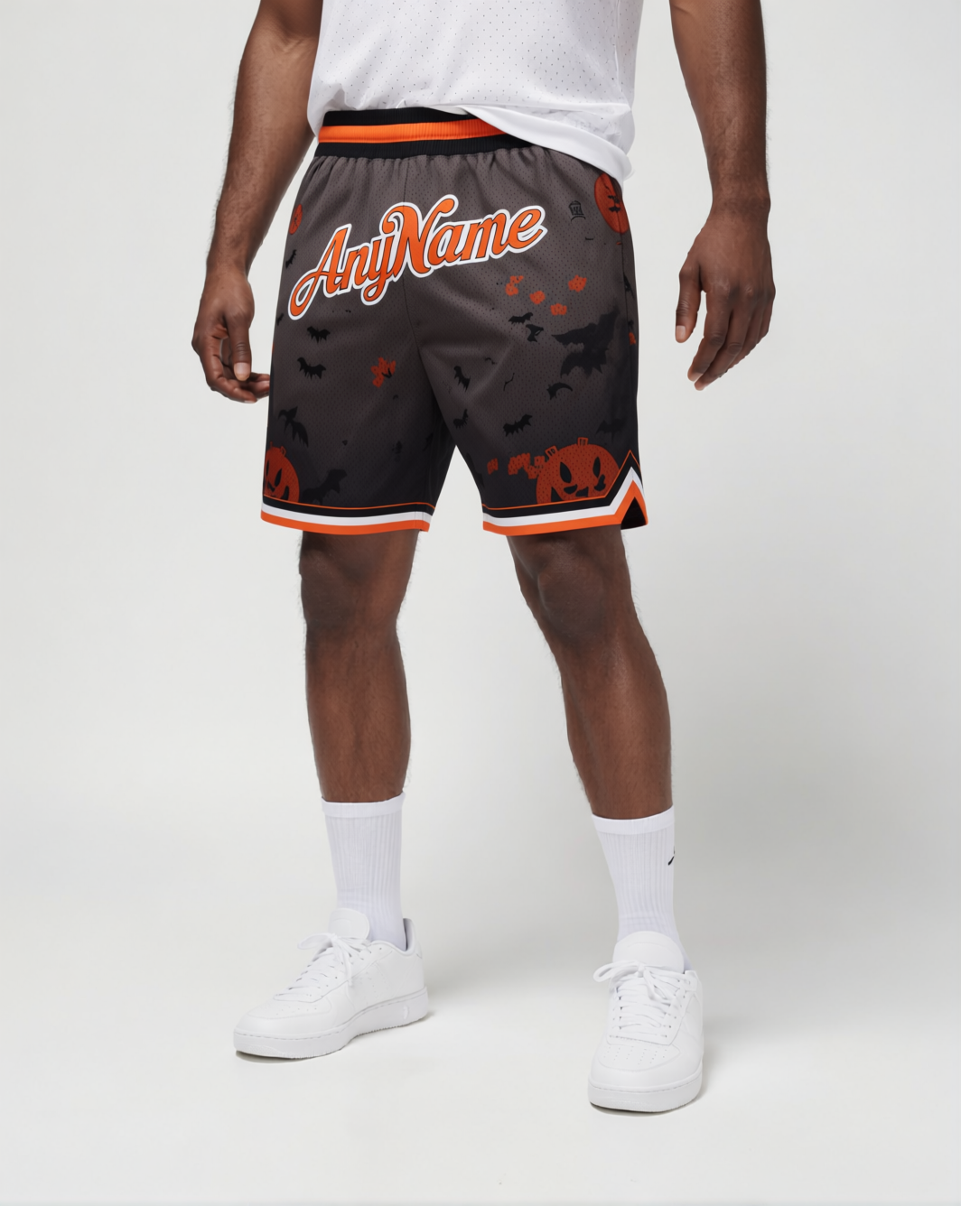 Custom 3D Pattern Black & Orange/Grey Halloween Throwback Shorts