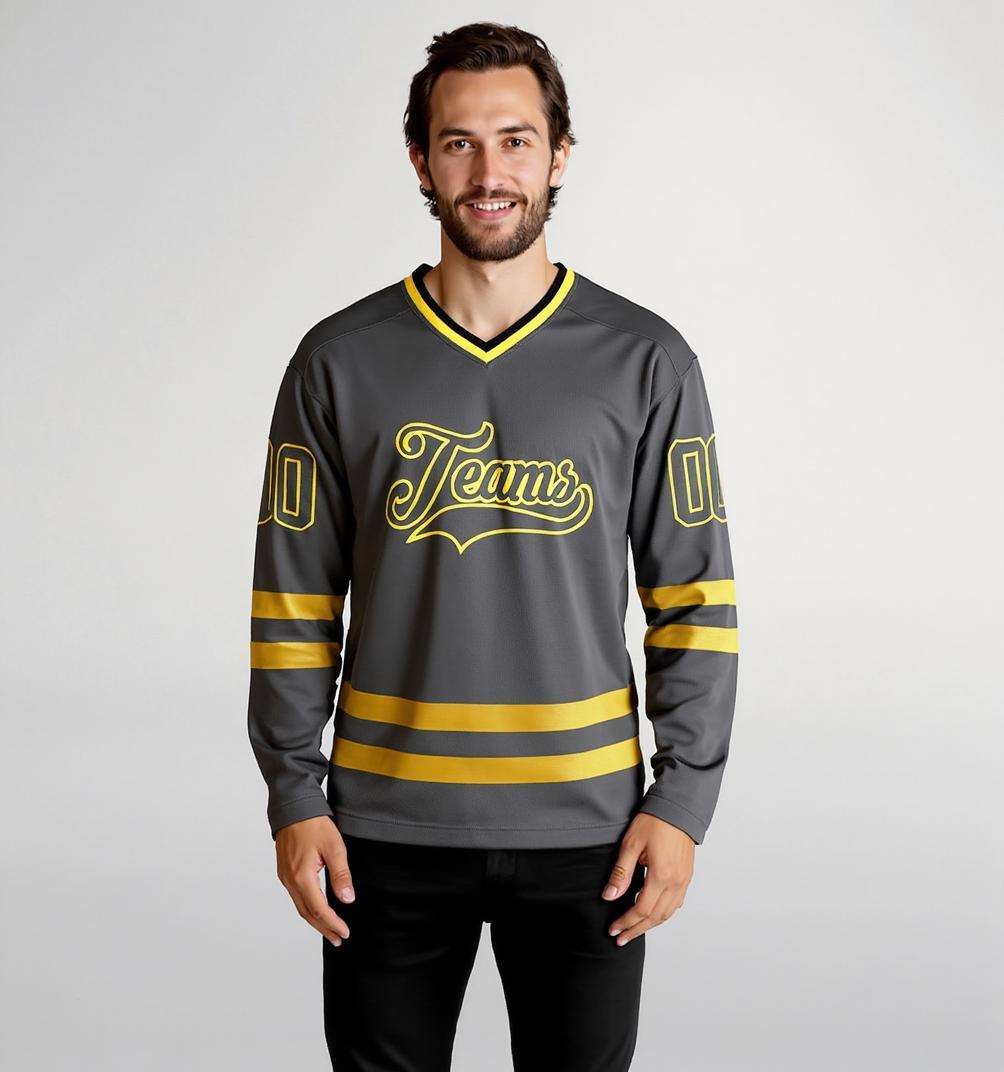Custom Grey & Yellow Hockey Jersey