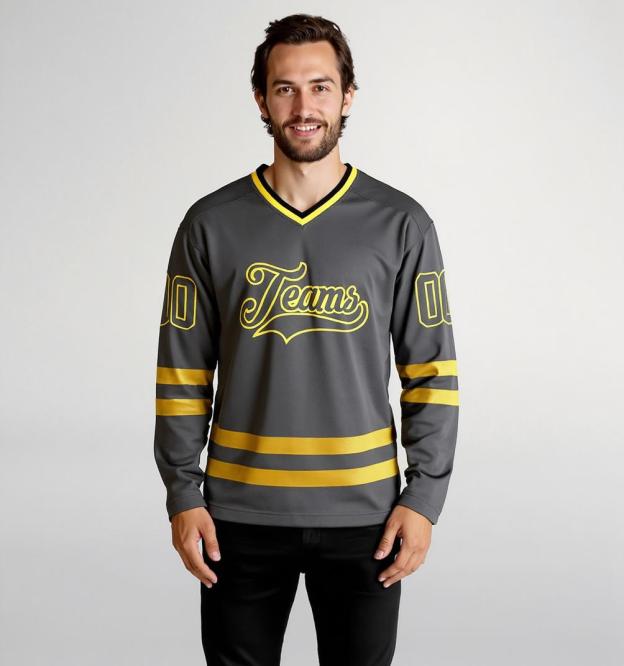 Custom Grey & Yellow Hockey Jersey