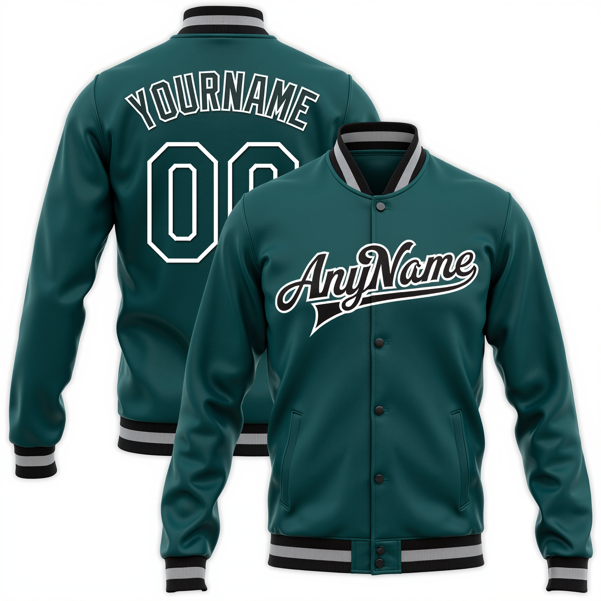 Custom Midnight Green & Black/White Full-Snap Fleece Jacket
