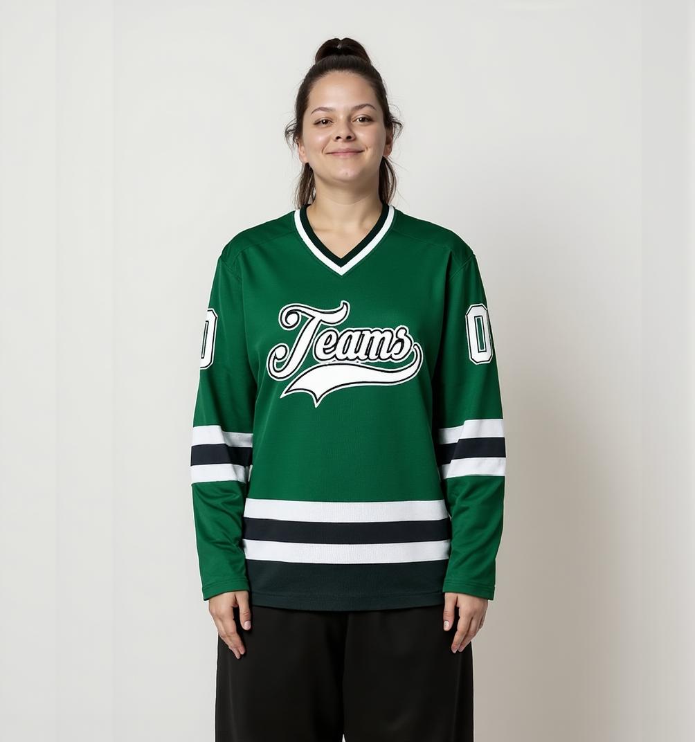 Custom Midnight Green & White/Black Hockey Jersey