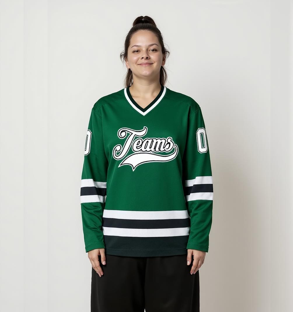Custom Midnight Green & White/Black Hockey Jersey