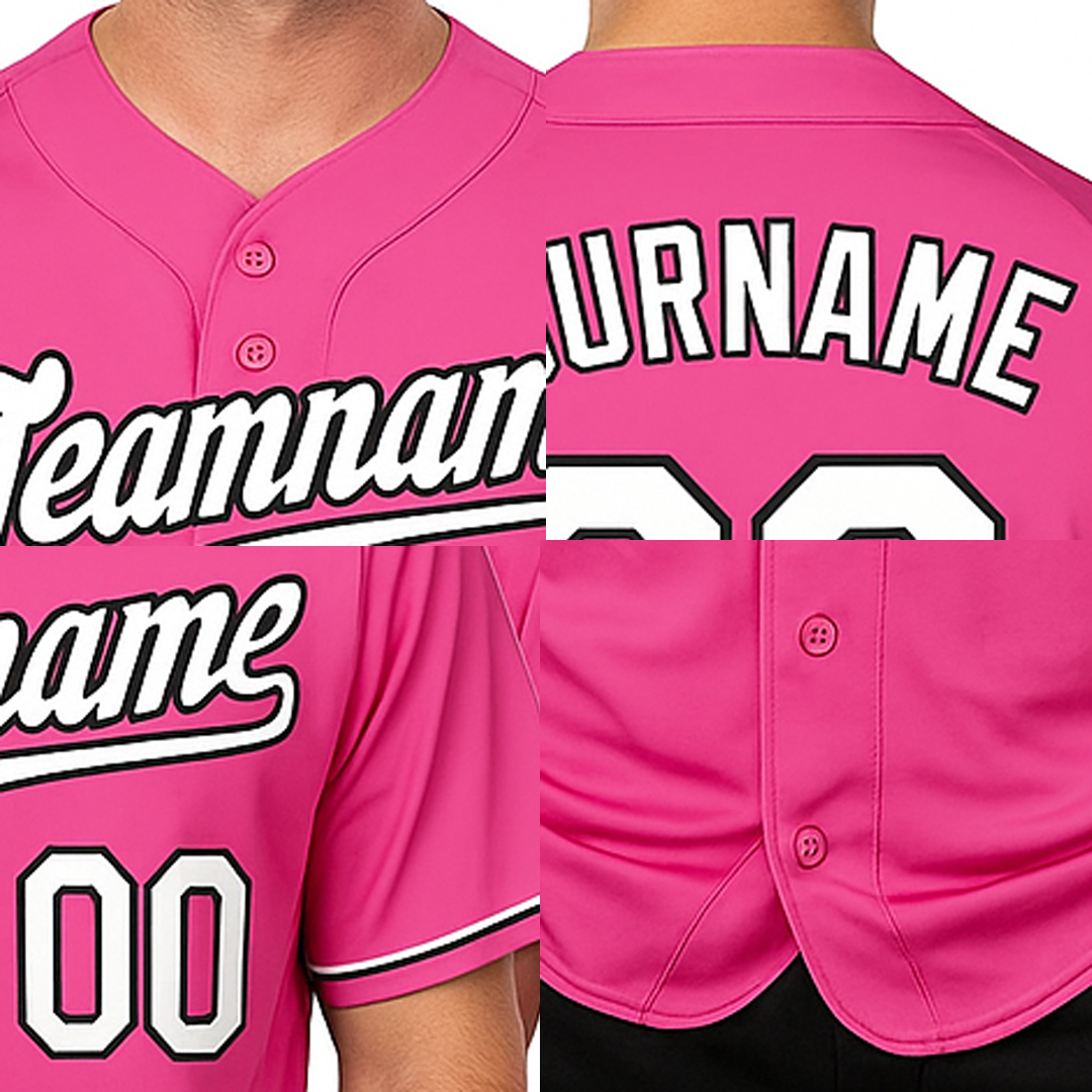 Custom Pink & White/Black Baseball Jersey