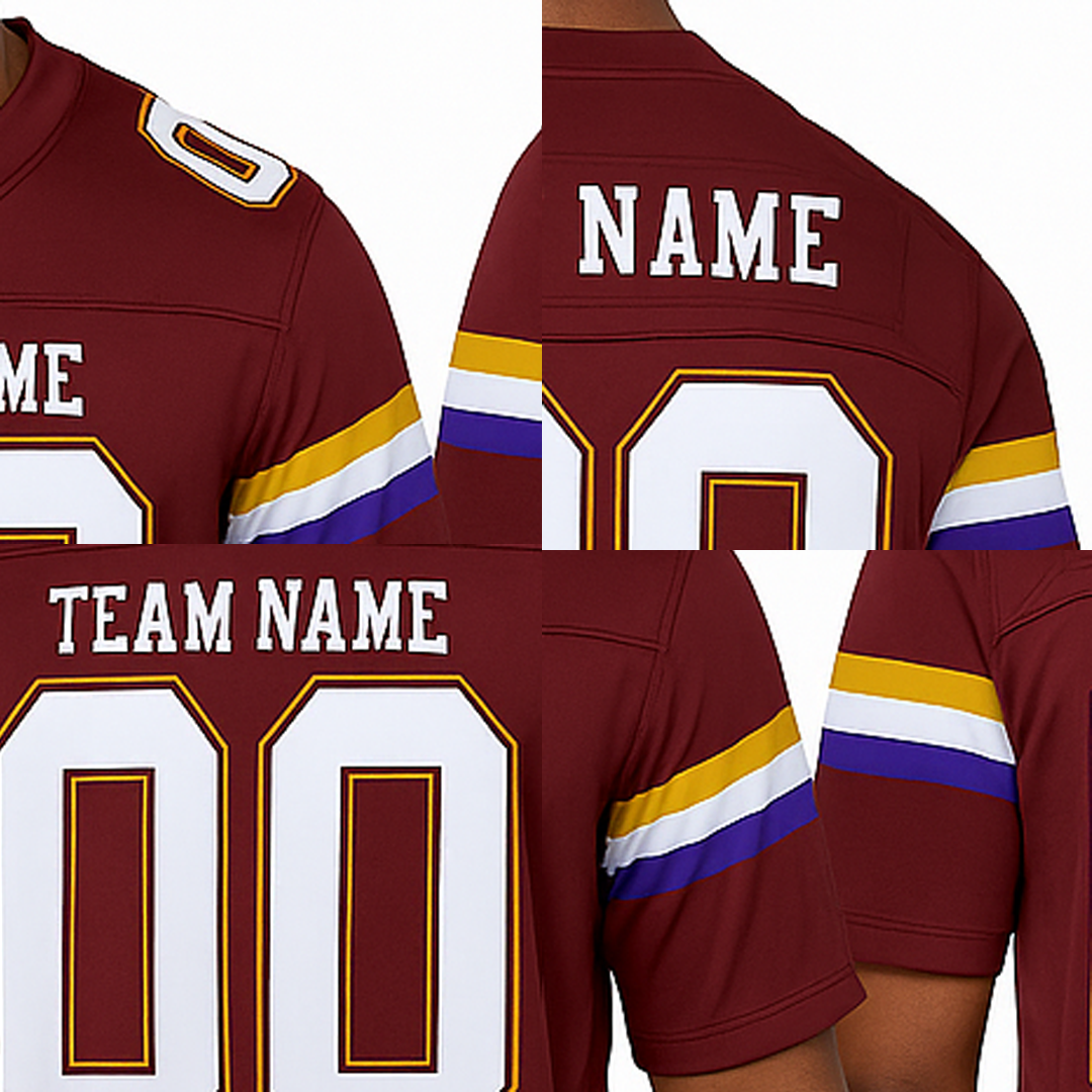 Custom Burgundy & White/Gold Throwback Football Jersey