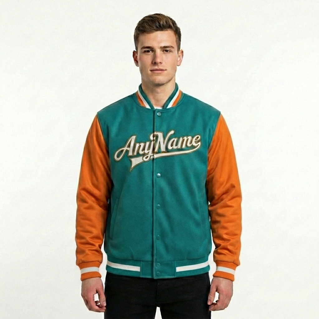 Custom Aqua & Orange/White Full-Snap Raglan Sleeves Fleece Jacket