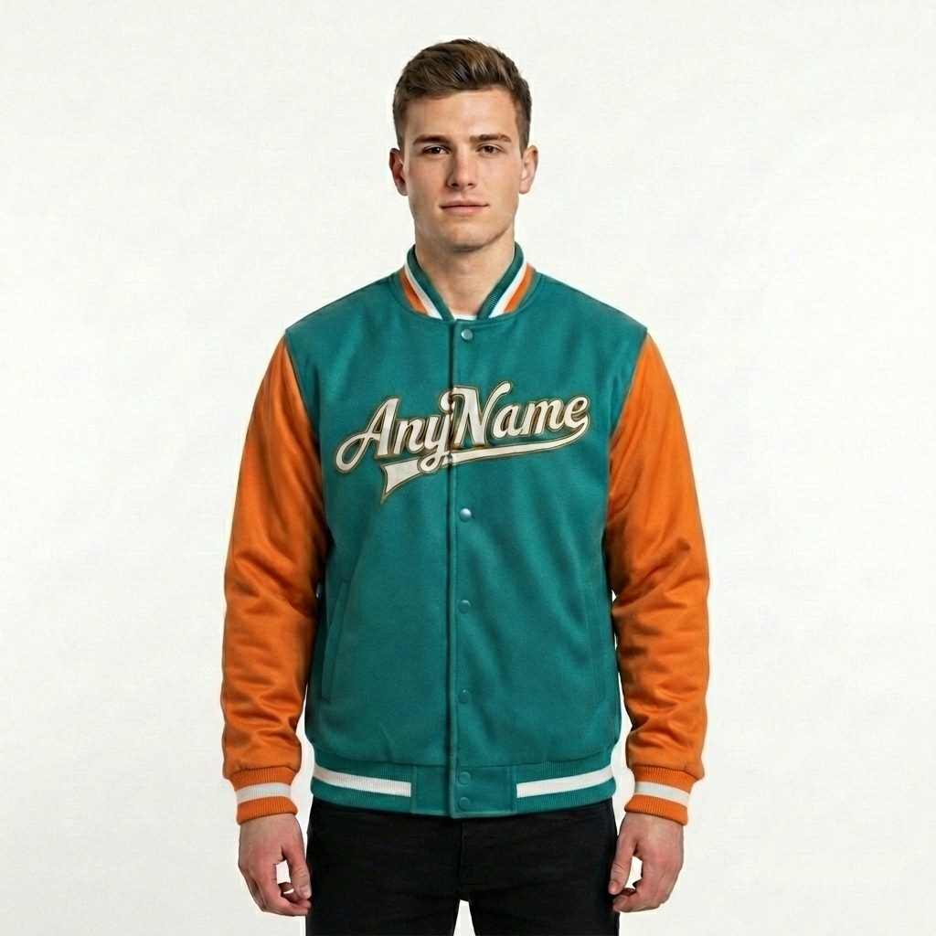 Custom Aqua & Orange/White Full-Snap Raglan Sleeves Fleece Jacket