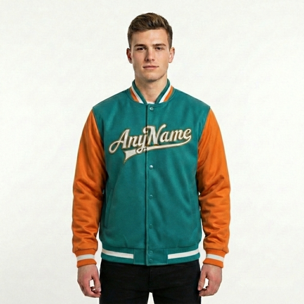 Custom Aqua & Orange/White Full-Snap Raglan Sleeves Fleece Jacket