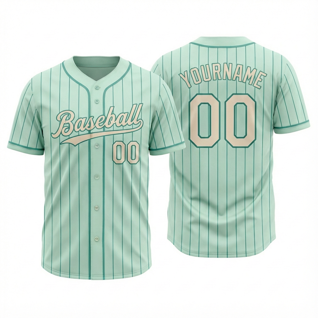 Custom Light Blue & Aqua/Grey Pinstripes Baseball Jersey