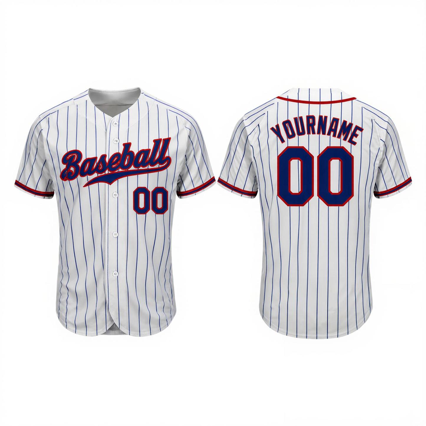 Custom Blue Pinstripes White&Navy Baseball Jersey
