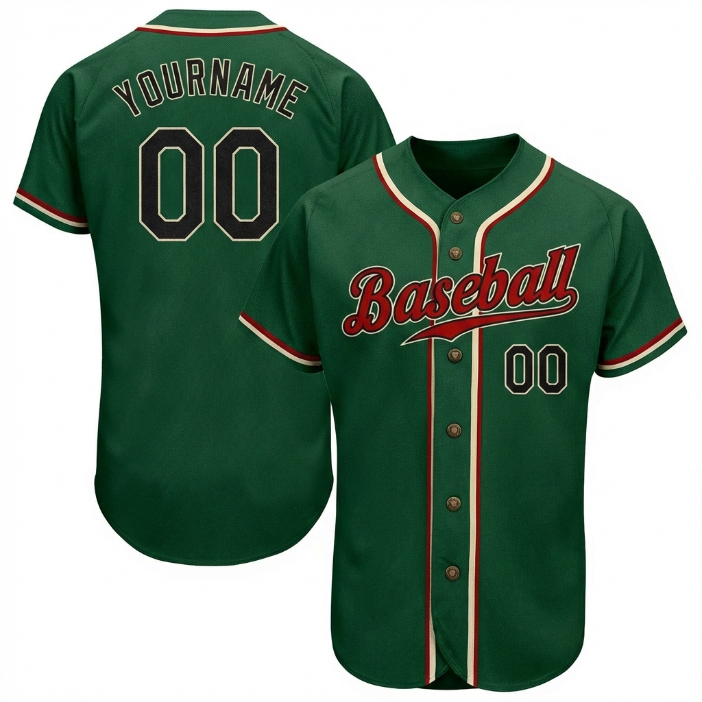 Custom Dark Green & Red/Black Baseball Jersey