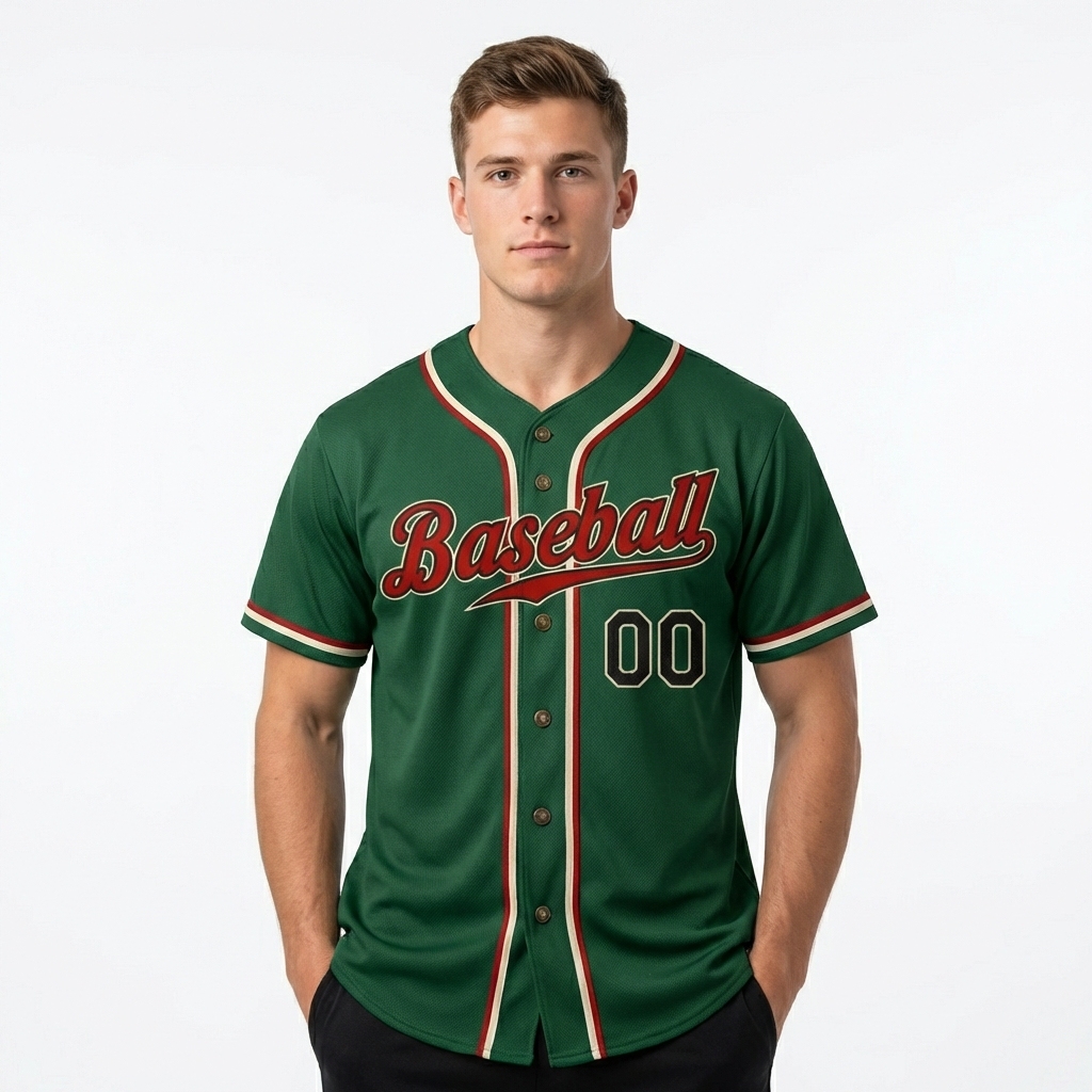 Custom Dark Green & Red/Black Baseball Jersey