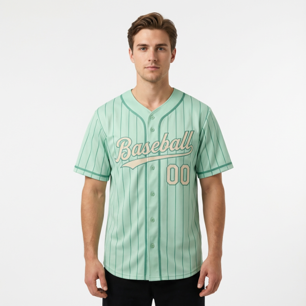 Custom Light Blue & Aqua/Grey Pinstripes Baseball Jersey