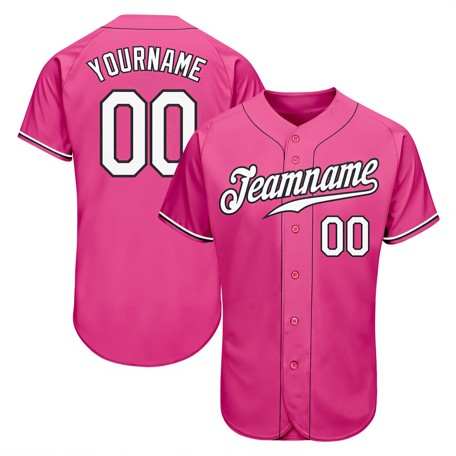 Custom Pink & White/Black Baseball Jersey