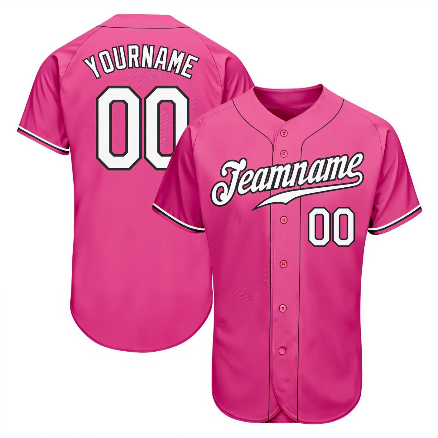 Custom Pink & White/Black Baseball Jersey