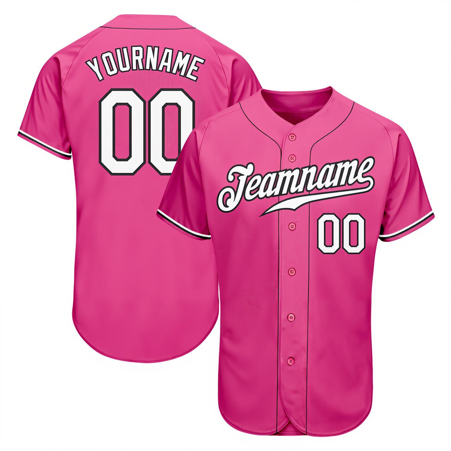 Custom Pink & White/Black Baseball Jersey