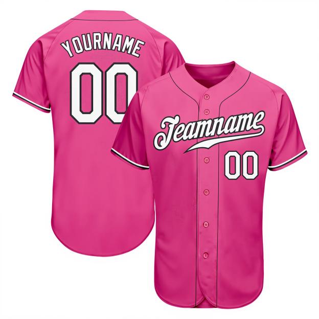 Custom Pink & White/Black Baseball Jersey