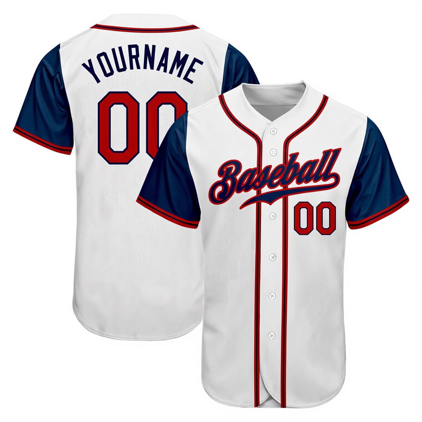 Custom White & Navy Raglan Sleeves Baseball Jersey