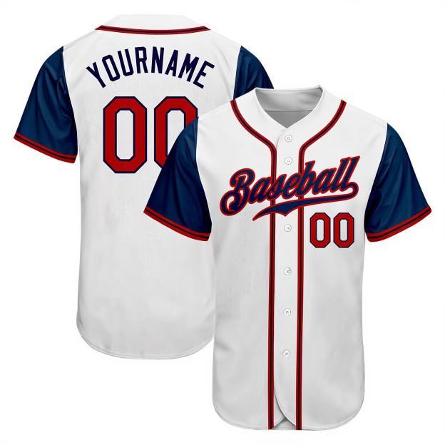 Custom White & Navy Raglan Sleeves Baseball Jersey