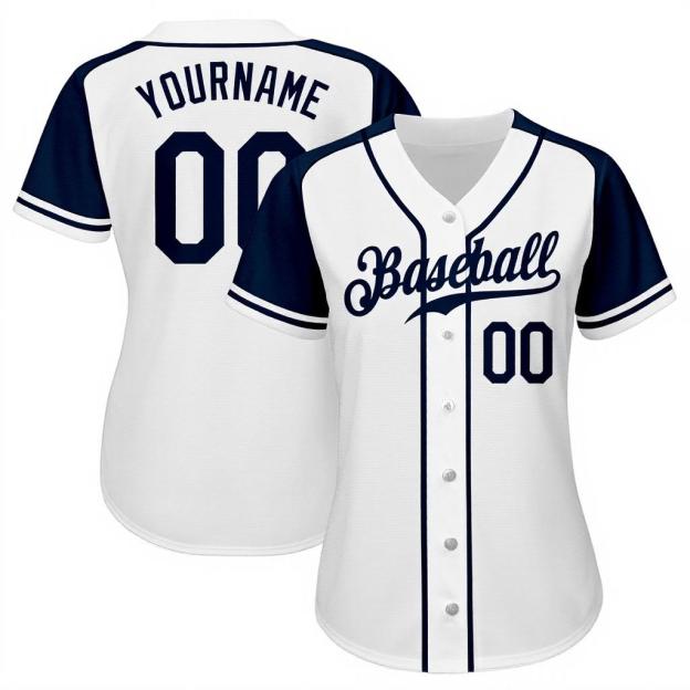 Custom White & Navy Raglan Sleeves Baseball Jersey