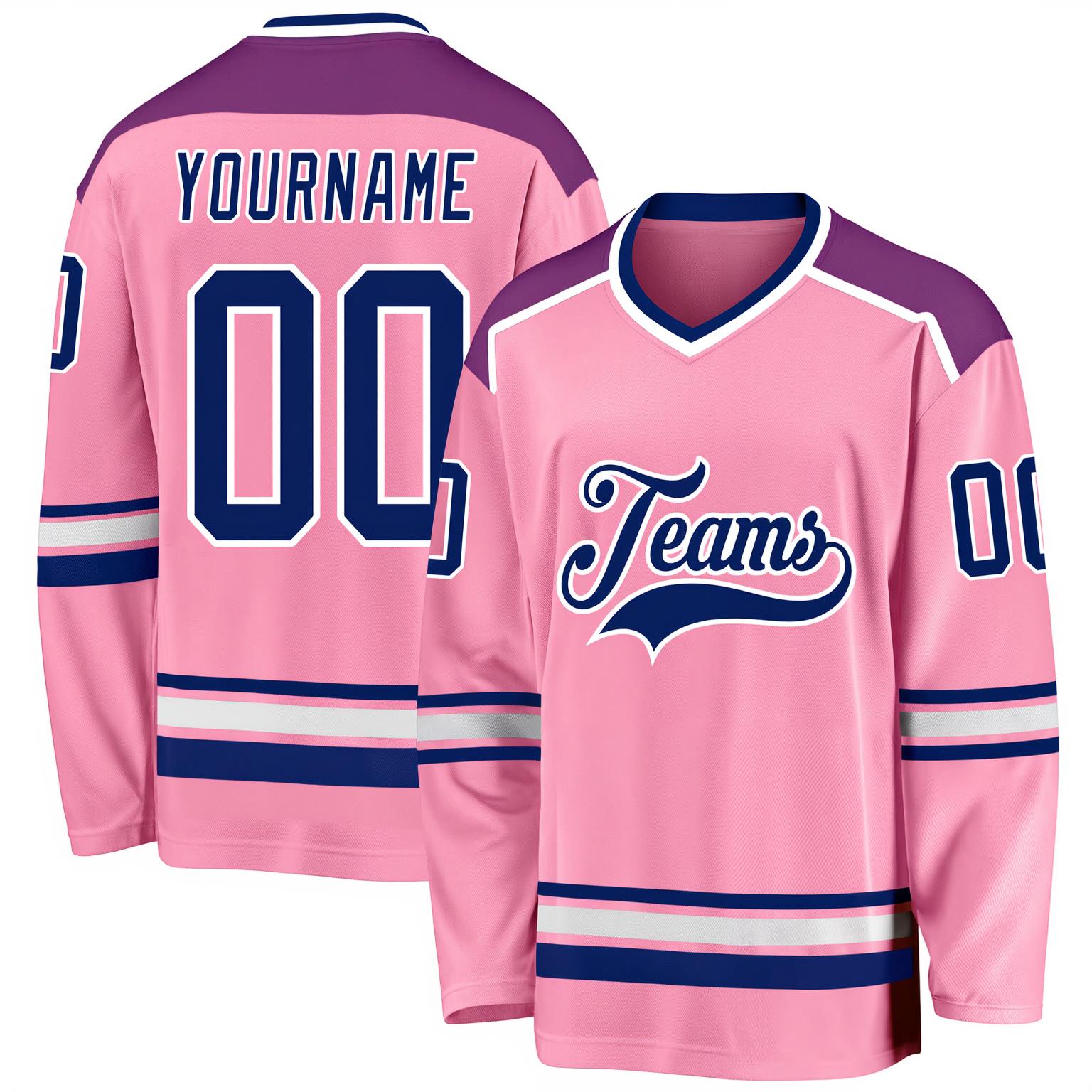 Custom Pink & Navy/White Hockey Jersey