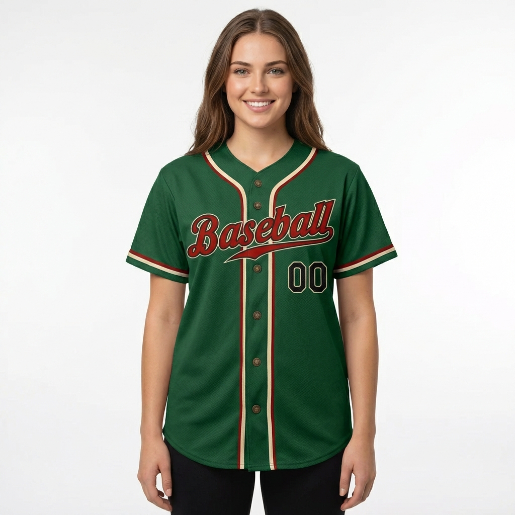 Custom Dark Green & Red/Black Baseball Jersey