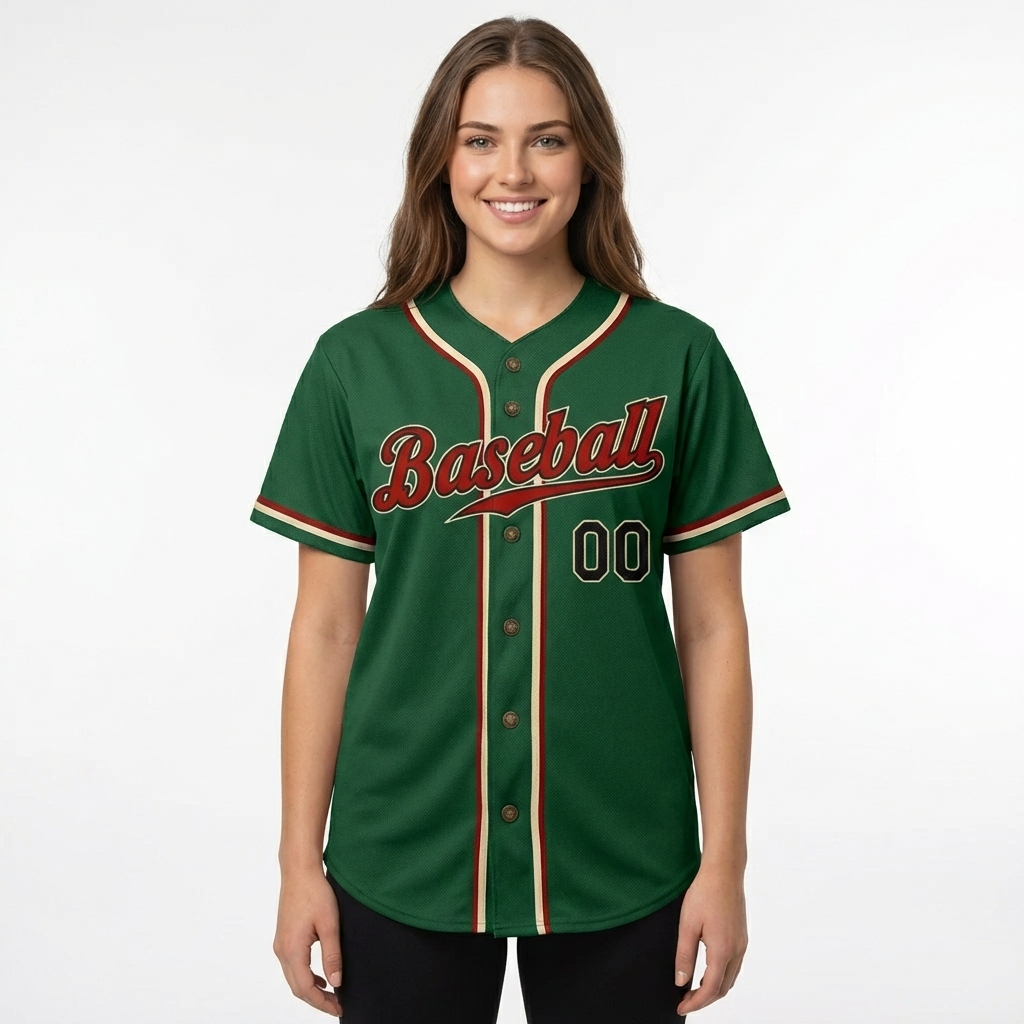 Custom Dark Green & Red/Black Baseball Jersey