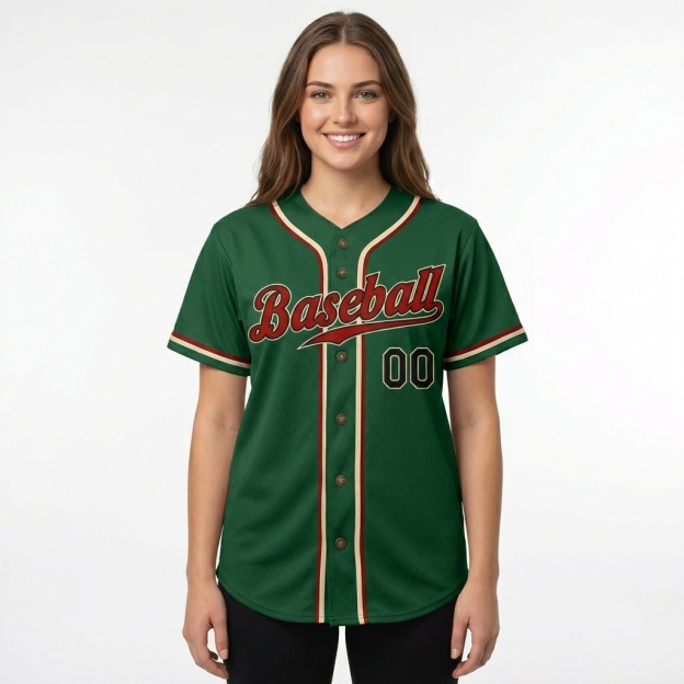 Custom Dark Green & Red/Black Baseball Jersey