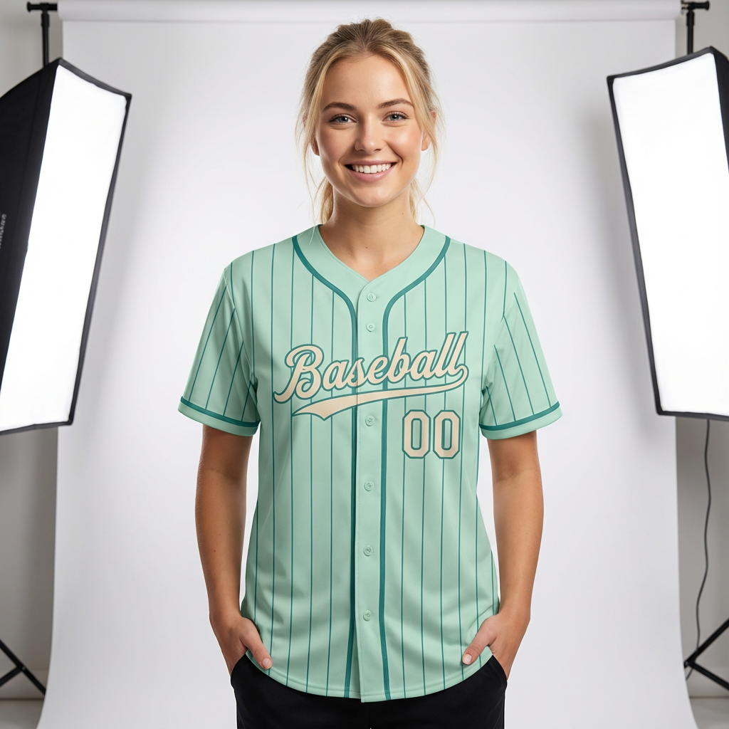 Custom Light Blue & Aqua/Grey Pinstripes Baseball Jersey