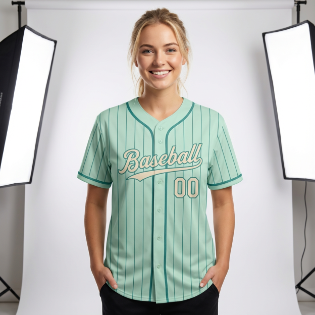 Custom Light Blue & Aqua/Grey Pinstripes Baseball Jersey