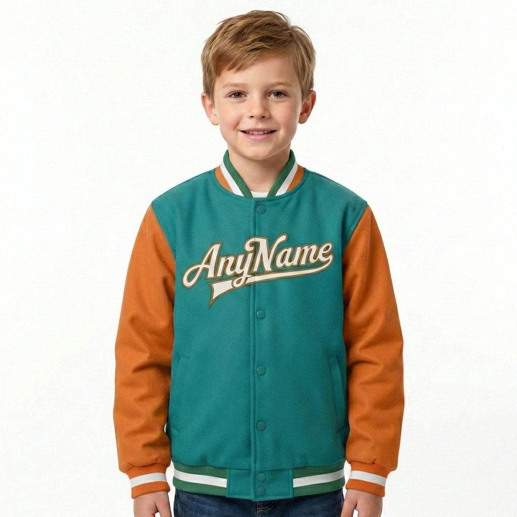 Custom Aqua & Orange/White Full-Snap Raglan Sleeves Fleece Jacket