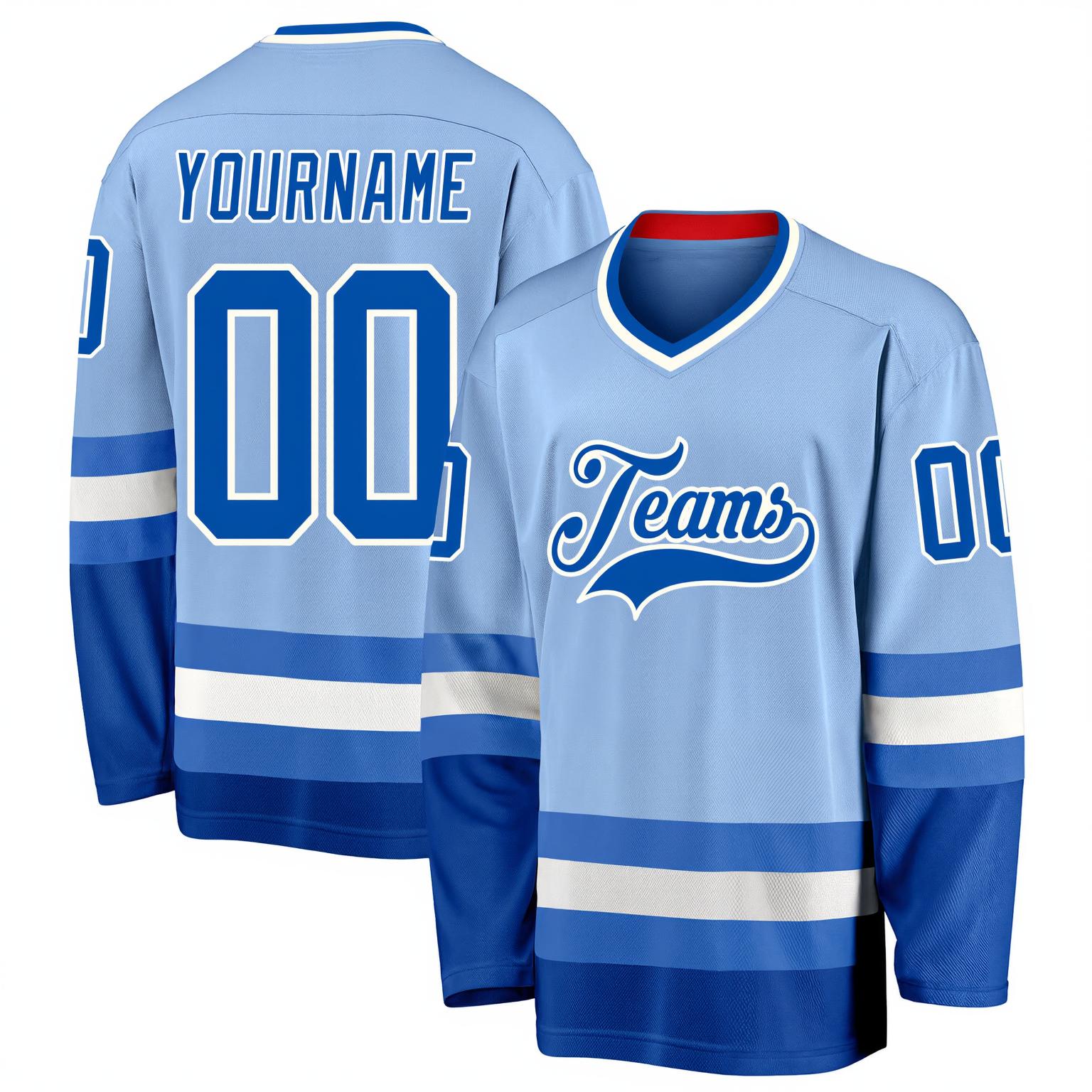 Custom Sky Blue & Royal/White Hockey Jersey