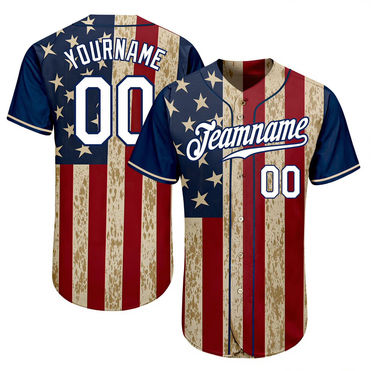 Custom White & Red/Navy 3D Flag Fashion Baseball Jersey