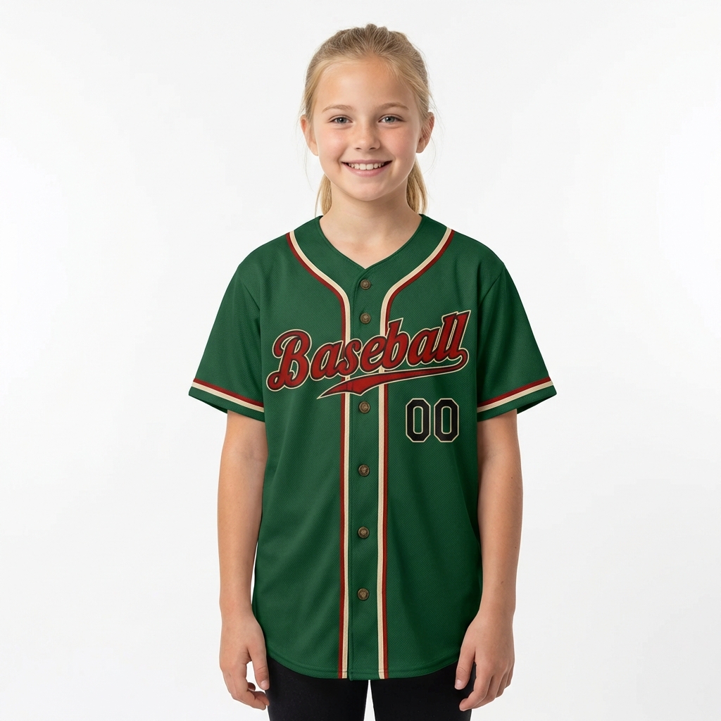 Custom Dark Green & Red/Black Baseball Jersey
