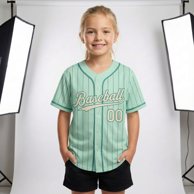 Custom Light Blue & Aqua/Grey Pinstripes Baseball Jersey