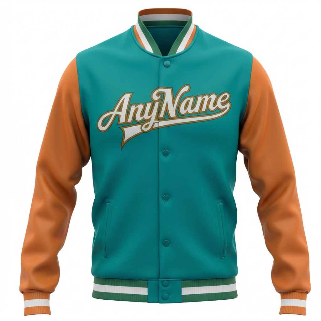Custom Aqua & Orange/White Full-Snap Raglan Sleeves Fleece Jacket