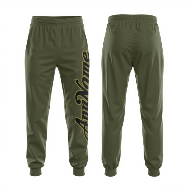 Custom Olive & Black/Green Fleece Jogger Sweatpants
