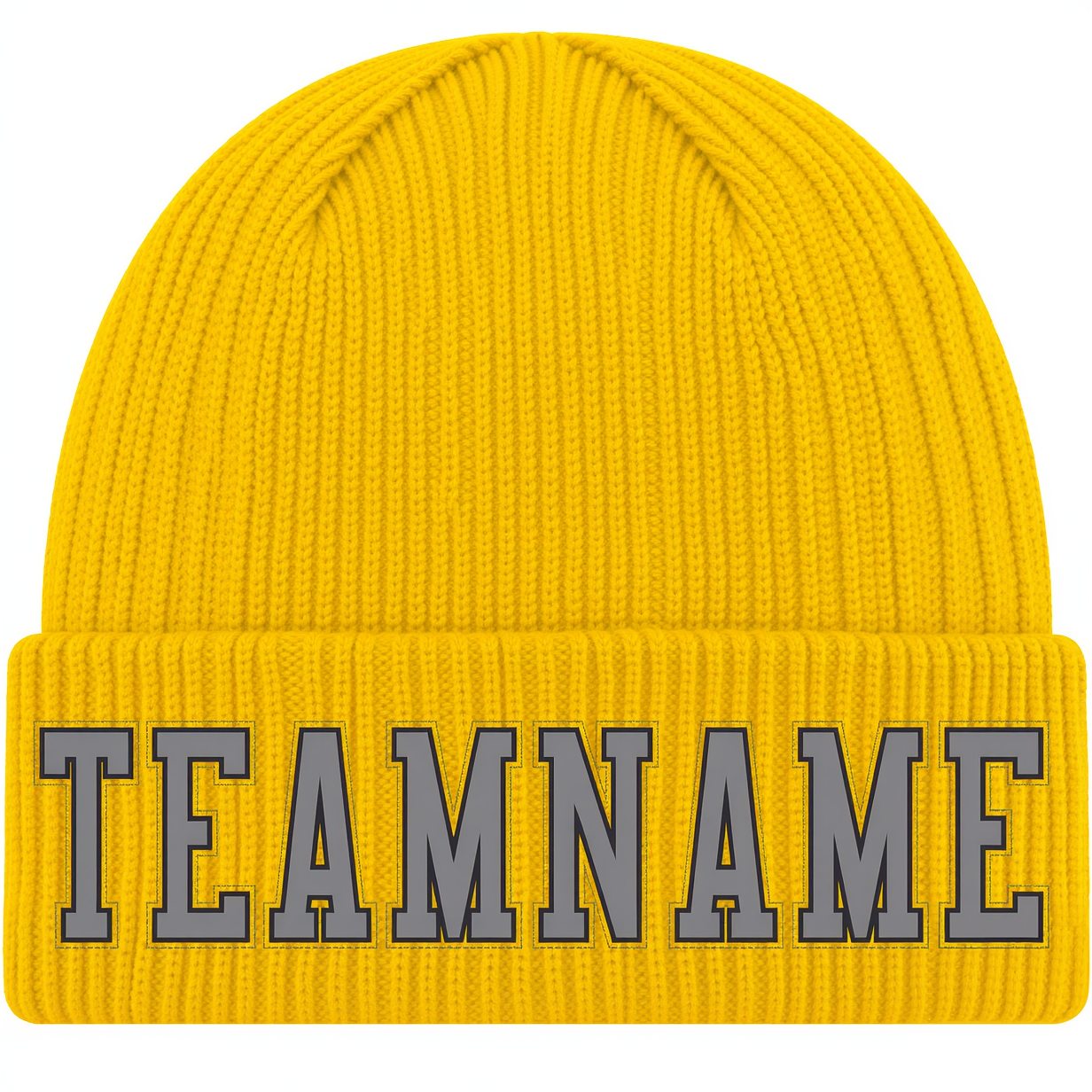 Custom Yellow & Grey/Black Stitched Cuffed Knit Hat