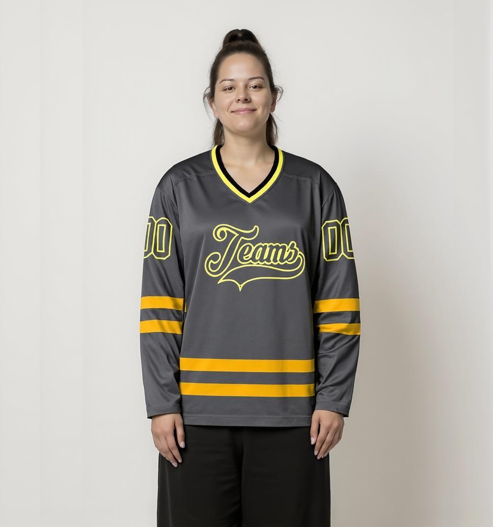Custom Grey & Yellow Hockey Jersey