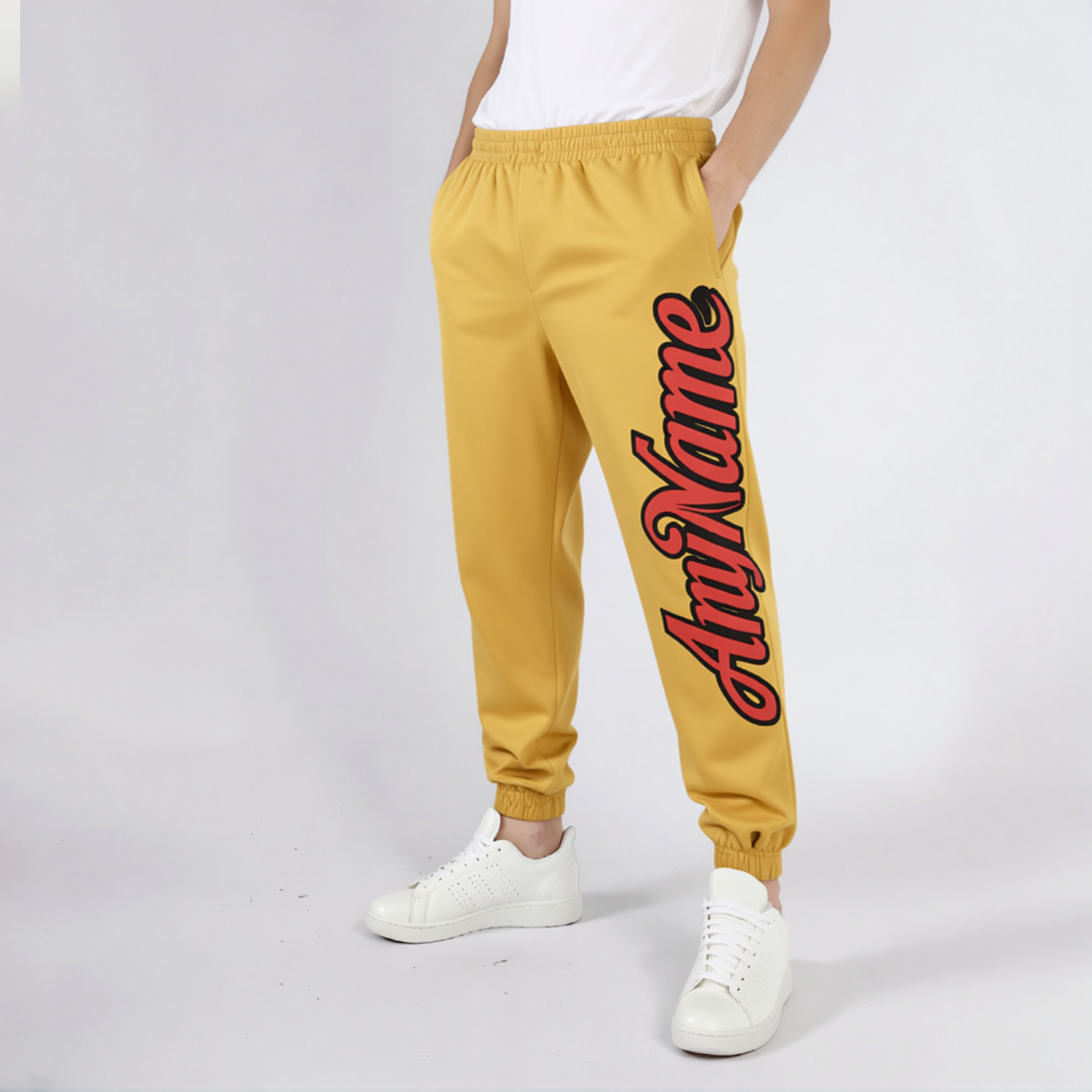 Custom Beige & Red/Black Fleece Jogger Sweatpants