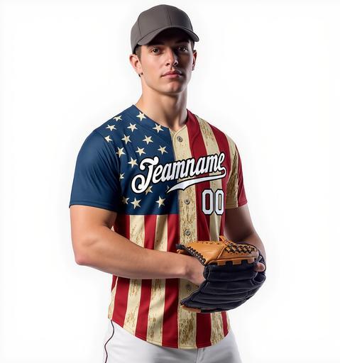 Custom White & Red/Navy 3D Flag Fashion Baseball Jersey