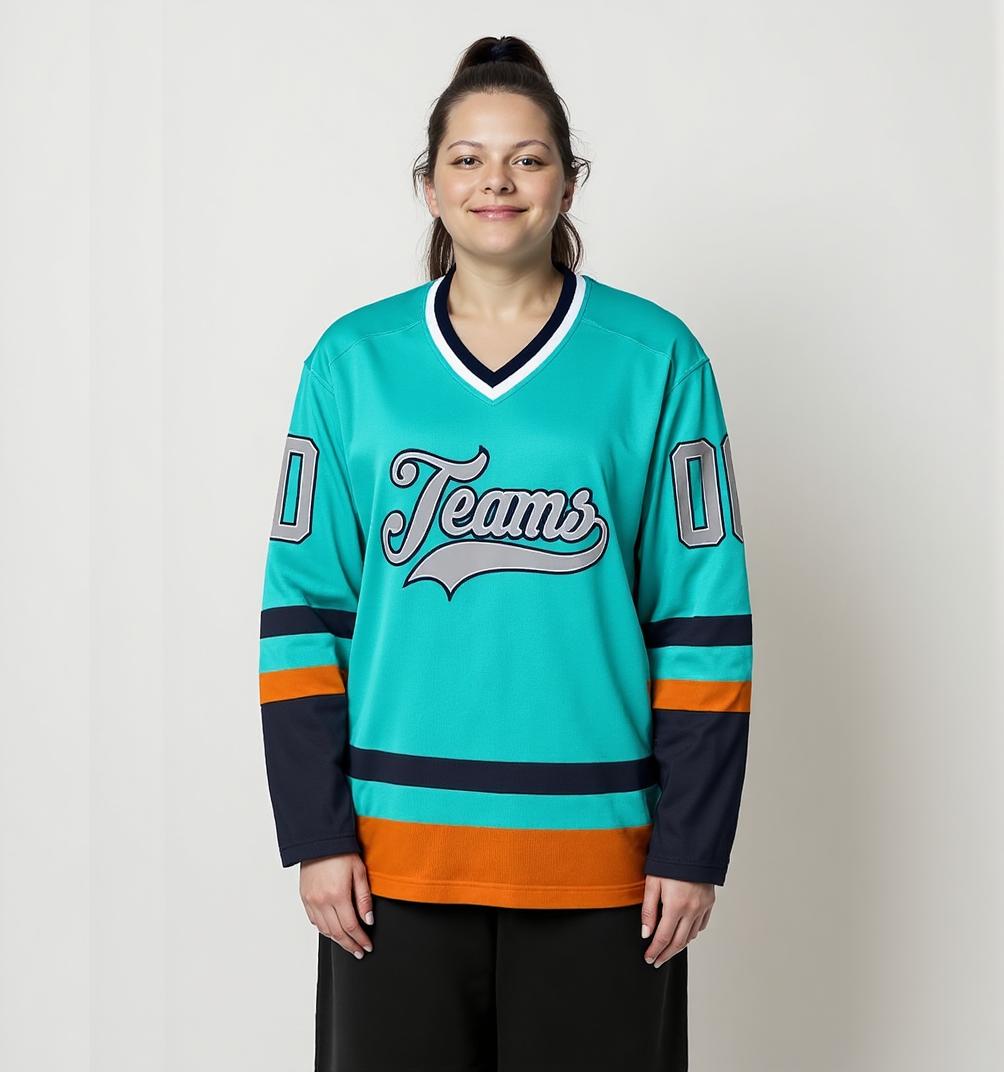 Custom Aqua & Grey/Black Hockey Jersey