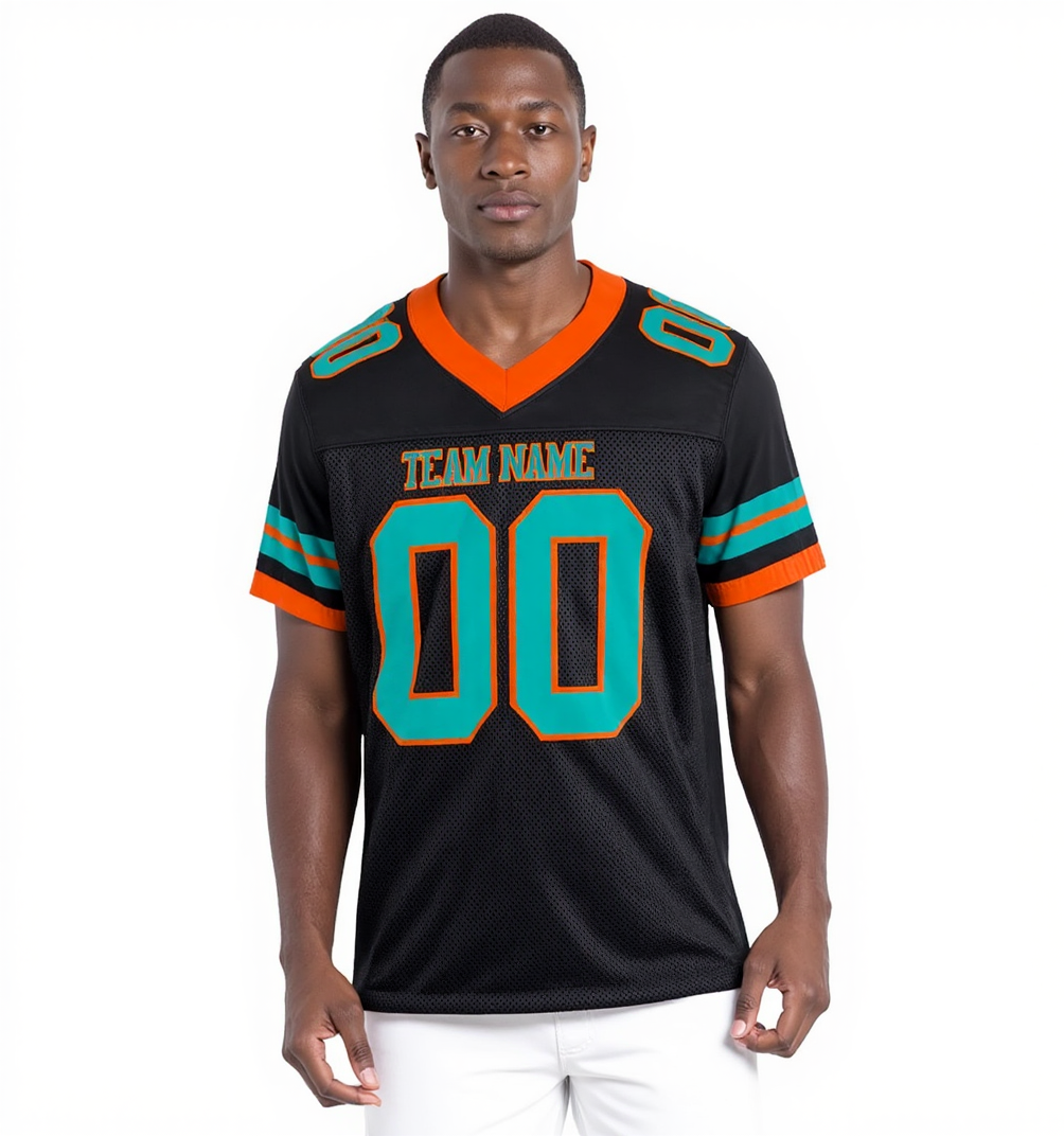 Custom Black & Aqua/Orange Football Jersey