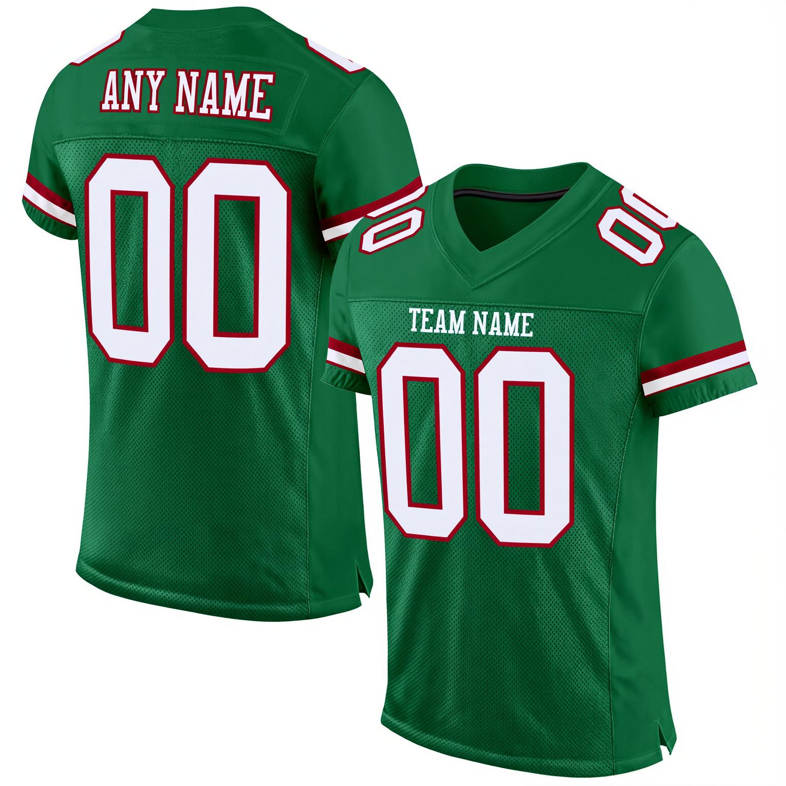Custom Kelly Green & White/Burgundy Football Jersey