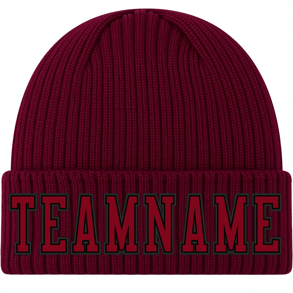 Custom Burgundy & Red/Grey Stitched Cuffed Knit Hat
