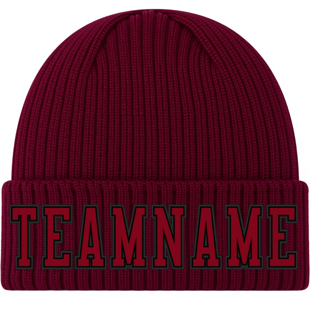 Custom Burgundy & Red/Grey Stitched Cuffed Knit Hat