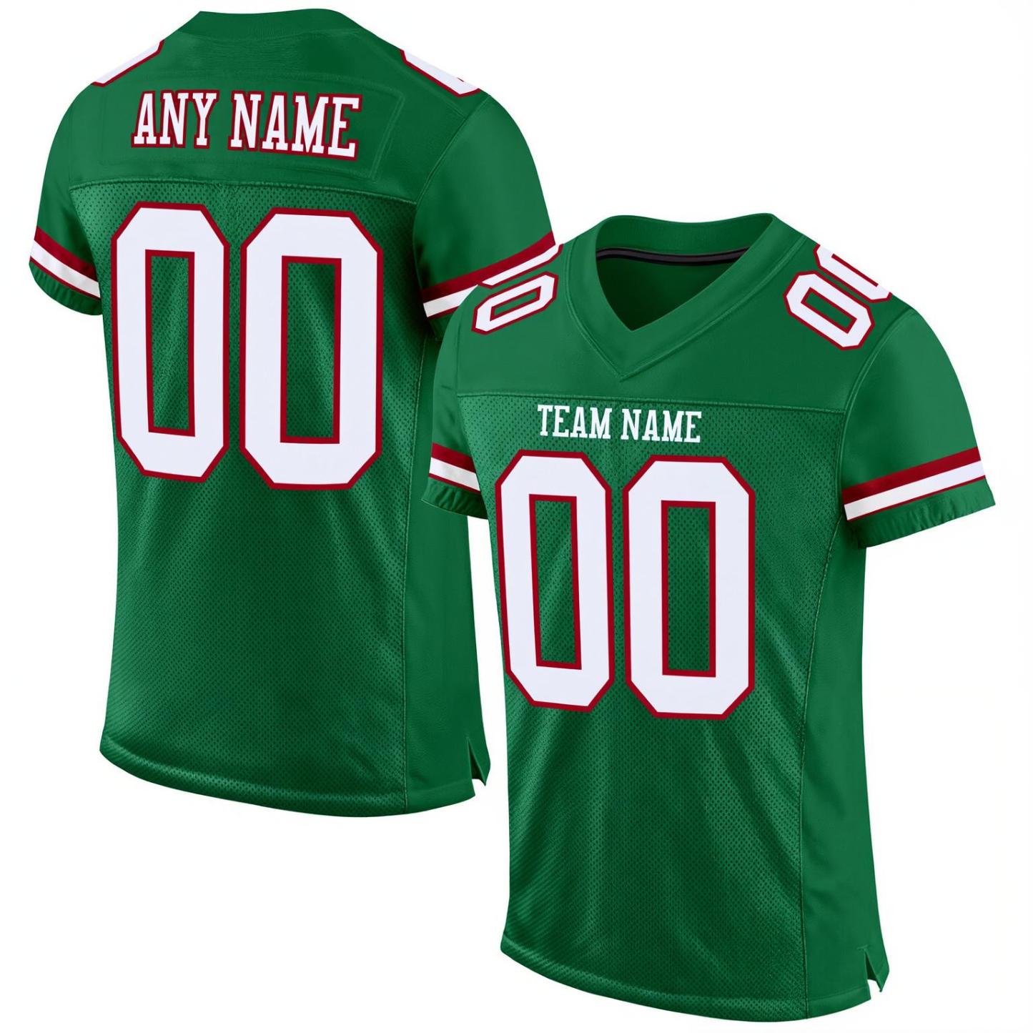 Custom Kelly Green & White/Burgundy Football Jersey